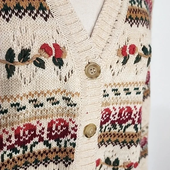 American Vintage Cardigan Cotton Blend Grannycore Floral by BUGC Cream Size L - Picture 4 of 14